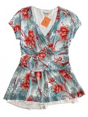 ETRO Milano NWT Floral Wrap Ruched Short Sleeve Blouse Tunic US L